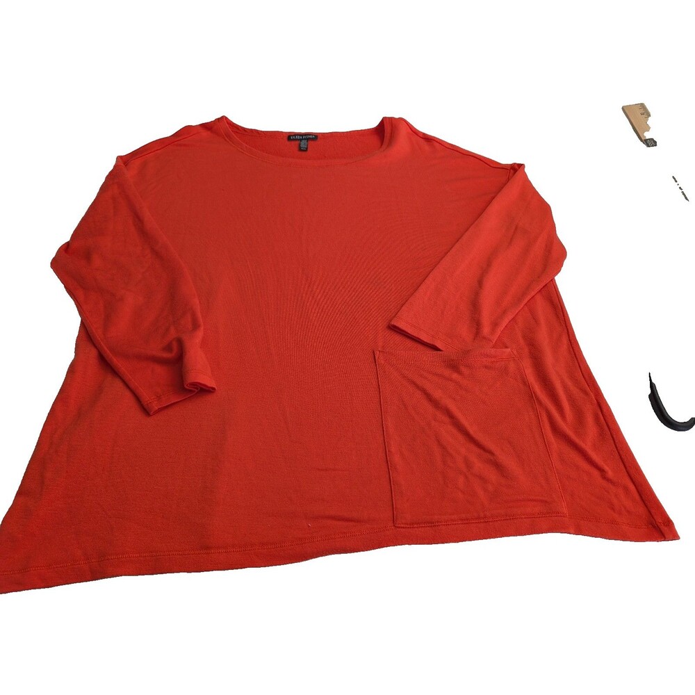 Eileen Fisher Coral One Pocket 3/4 Sleeve Shirt